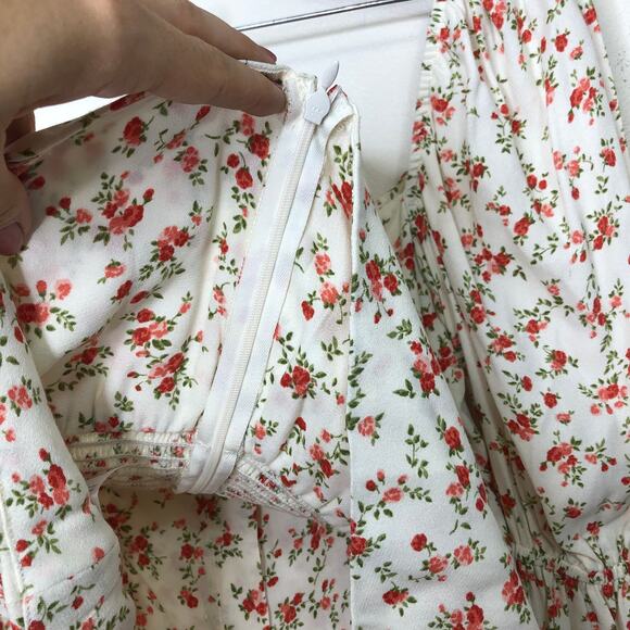 Reformation Cera Top White Red Floral Long Sleeve Button Front Sweetheart Neck 8 - Picture 5 of 13